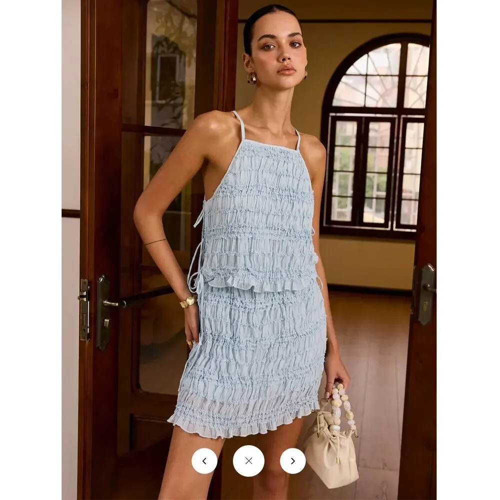 NWT Commense Textured Fabric Side Strap Half Skirt Set Sz M